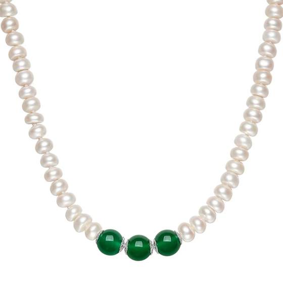 
Chow Sat-Fu S925 Silver Freshwater Pearl Necklace Elegant Agate Necklace Gift Gift Box for Mom