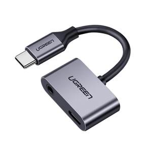 
Green-connected headphone adapter type mobile phone two-in-one adapter suitable for Huawei, Xiaomi, Honor, Samsung mobile phone iPad tablet to 3.5mm converter fast charging dual type converter port