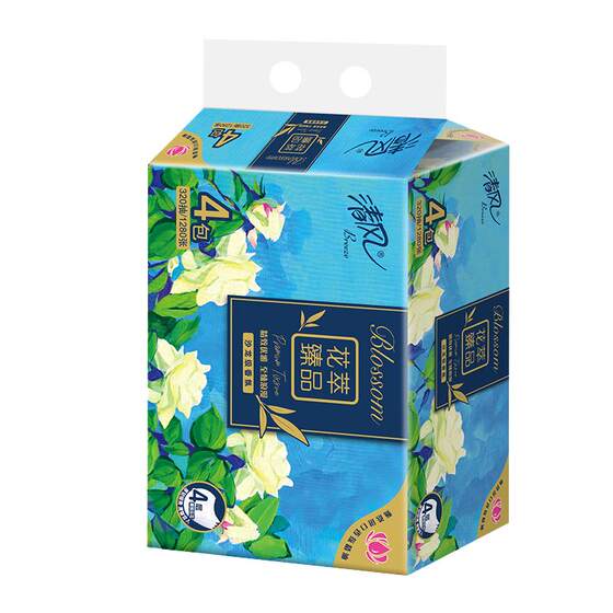 
Qingfeng Silu Zhenpin tissue paper 1 pack, 4 packs, 80 sheets, 4 layers of embossed unscented household napkins for hand wiping and facial tissue