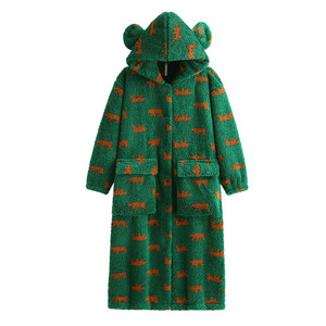 
Yuenei Nightgown Women's Pajamas Autumn and Winter Winter Coral Velvet Plus Velvet Thickening Warmth Can Be Weared Large Size Long Cardigan