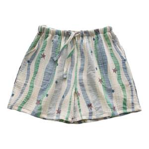 
Blue striped dopamine pajama pants for women in summer pure cotton gauze thin double-layer shorts home pants beach can be worn outside