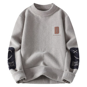 
Yalu 2025 autumn and winter new layered round neck plus velvet warm knitted sweater with jacquard thickened bottoming sweater for men