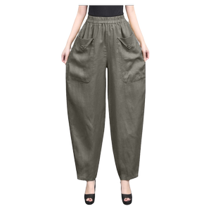 
100% Linen Harem Pants Women's Loose Slimming Large Size Bloomers 2026 Summer New Style Nine-Point Elastic Waist Casual Pants