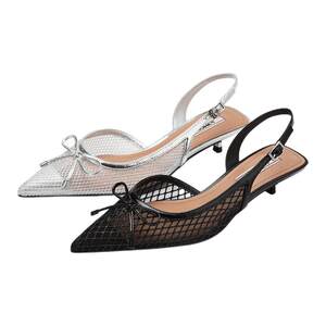 
73hours women's shoes Thursday night 2025 spring new tulle pointed toe no tired cat heel fashion sandals for women