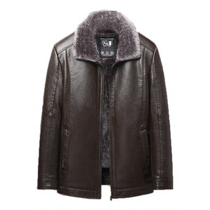 
Woodpecker 2025 new leather jacket for middle-aged and elderly people, plus velvet and thickened men's leather jacket, dad's winter clothing, middle-aged outer suit
