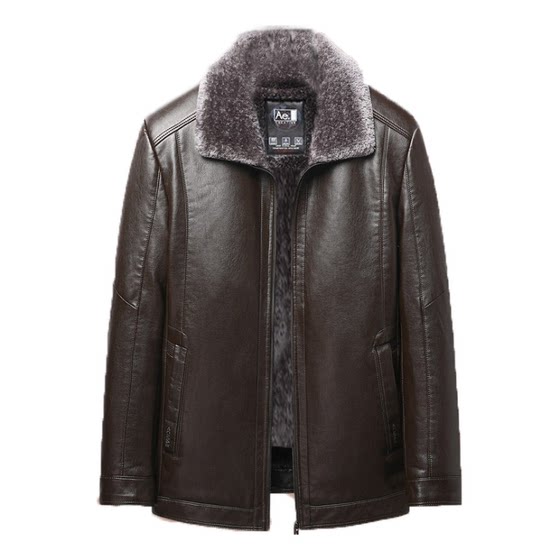 
Woodpecker 2025 new leather jacket for middle-aged and elderly people, plus velvet and thickened men's leather jacket, dad's winter clothing, middle-aged outer suit