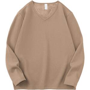 Long sleeved T-shirt, men's V-neck, solid color upper garment, autumn and winter trend, inner layer with bottom layer, plush and thick insulation, autumn clothing