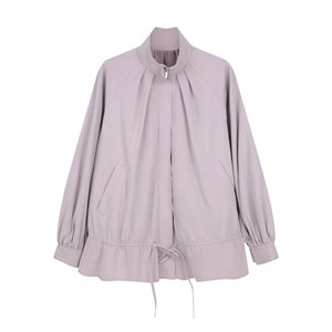 
BLUEerror stand-up collar bud pleated zipper short windbreaker women's loose French work jacket autumn