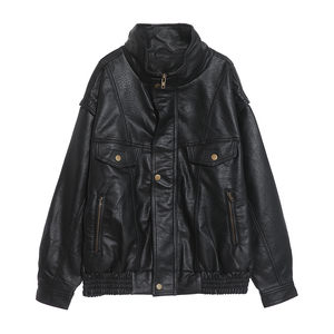 Heji Hong Kong Wind/Black Retro Leather Kitcoo Cool Locomotive Harbor Wind Loose Skin -Pacific Picks Men and Women