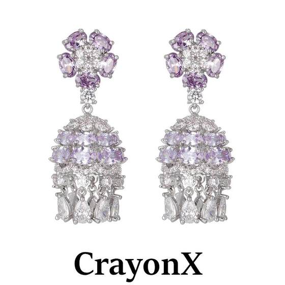 CRAYONX 小众饰品 迷你吊坠镂空鸟巢风铃 灵动锆石银针耳饰