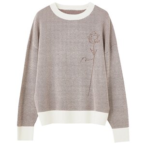 
Amii contrasting rose embroidered round neck pullover sweater for women in spring and autumn, loose, lazy style, hidden flesh, slimming casual top