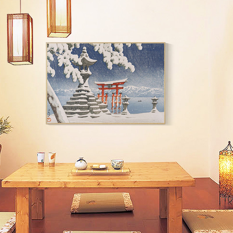 日式风格浮世绘挂画雪景禅意装饰画和风居酒屋日料店风景壁画