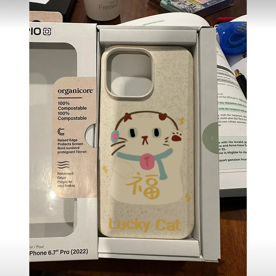 招财猫潮牌小麦壳适用iPhone15苹果13promax手机壳11卡通可爱12防摔xs新款14Pro硅胶xr全包保护套15plus软壳