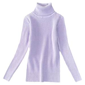 Dongrunlian Women's trench neck pullover long-sleeved cotton sweater Simple commuting thread slim base knitted sweater
