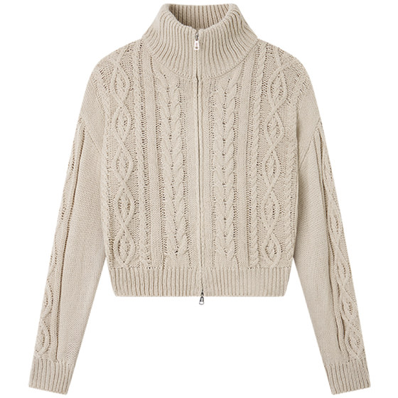 
Halo Luu Beige Twist Zipper Sweater Cardigan Women's Spring Korean Retro Loose Lazy Style Knitted Jacket