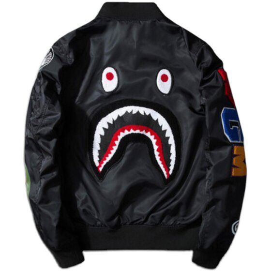 
Shark bomber jacket men's autumn and winter embroidered couple's trendy brand camouflage thickened overalls cotton jacket baseball uniform