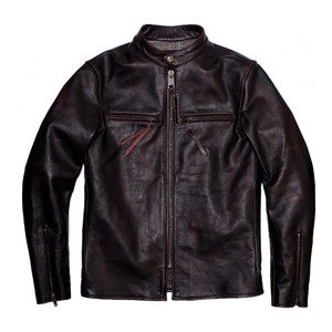 
J100 tea core horse leather [ceiling level] stand collar slim-fitting head layer horse leather handmade old leather leather jacket for men