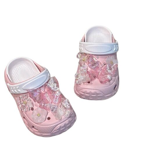 
Girls pink tire sole anti-slip hole shoes for women children's summer crystal butterfly super beautiful slippers for girls