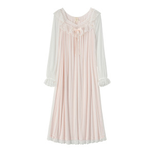 
RoseTree Palace Night Dress Spring and Autumn Women's Long Sleeve Long Lace French Princess Style Pajama Dress 2025 New