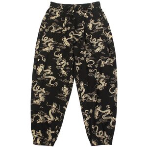 
Trendy brand printed loose wide-leg leggings summer ice silk dragon pattern thin material trendy harem pants men's casual trousers