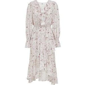 
ONLY2025 new autumn style elegant ruffled V-neck retro printed high-waist waist mid-length skirt dress for women