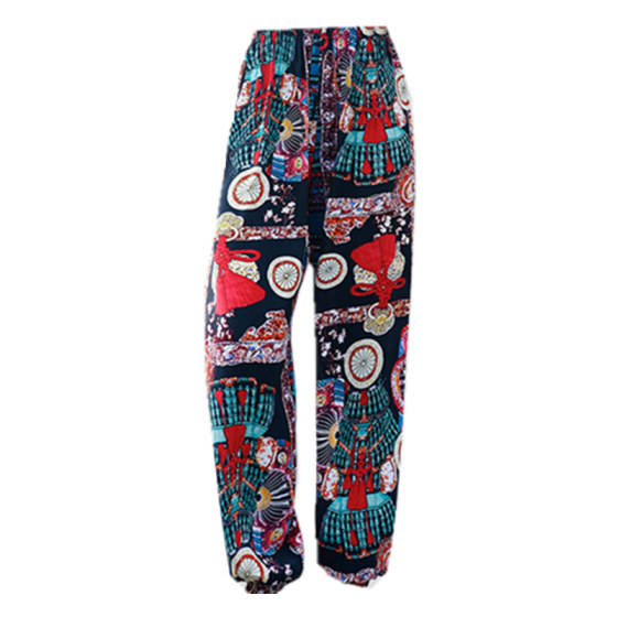 Beach pants female mosquito pants cotton and silk summer ice silk thin pajamas beam long flower pants adult cotton lantern pants pants
