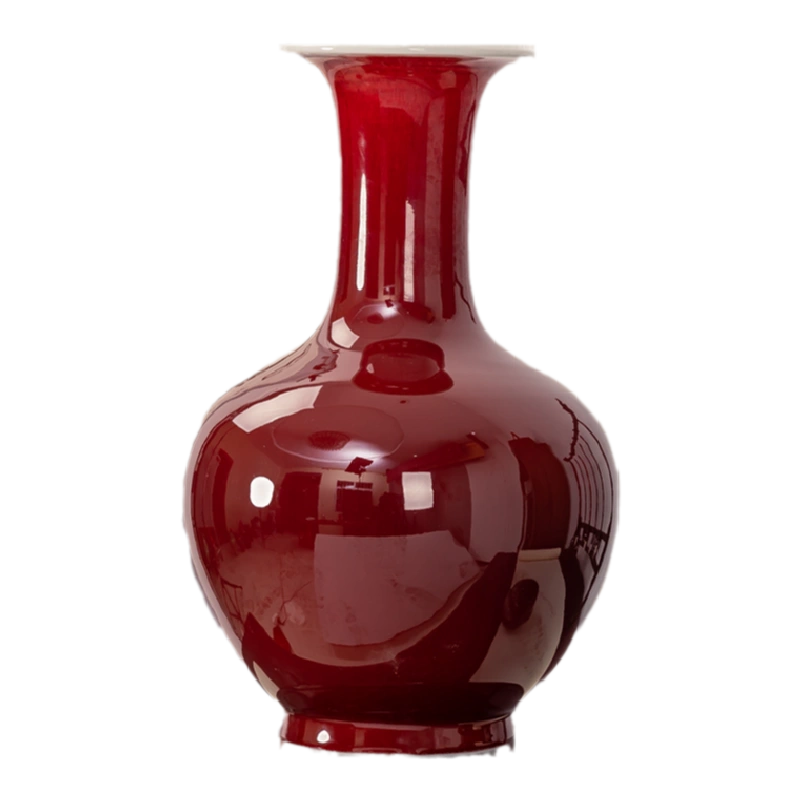 景德镇陶瓷花瓶郎红釉瓷瓶客厅电视柜插花大号中式瓷器摆件装饰品-Taobao