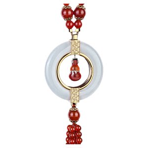 
Car pendant pendant to keep safe gourd creative rearview mirror red high-end jewelry for men and women in the car white jade agate