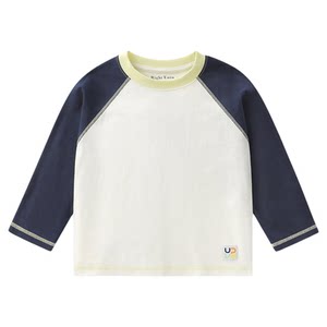 
Right European children's spring and autumn raglan long-sleeved T-shirt boys' contrasting color round-neck antibacterial bottoming shirt for small and medium-sized children and babies