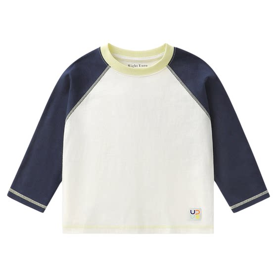 
Right European children's spring and autumn raglan long-sleeved T-shirt boys' contrasting color round-neck antibacterial bottoming shirt for small and medium-sized children and babies