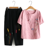 Летняя одежда для матери, комплект, хлопковая летняя футболка с коротким рукавом, бюстгальтер-топ, в западном стиле, из хлопка и льна