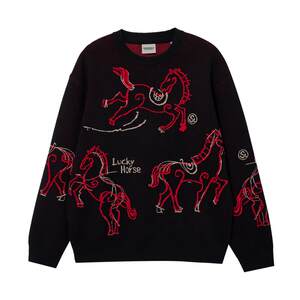
vj zone Lingzhi Jack Jones men's Spring Horse New Year style horse pattern woven pullover round neck sweater sweater