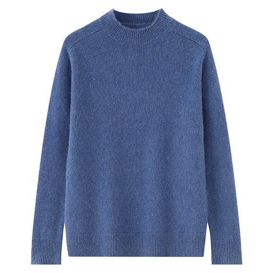 New winter 100% pure cashmere sweater for men, half turtleneck, saddle shoulder, loose bottoming sweater, men's sweater