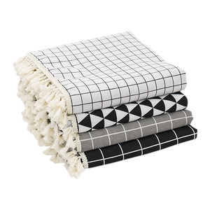 
Tablecloth, cotton and linen fabric ins style student desk mat high-end sense pastoral lattice tassel rectangular tea table dining table