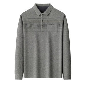 Woodpecker autumn and winter men's velvet thickened long-sleeved T-shirt for middle-aged and elderly people with lapel pockets and warm base T-shirt