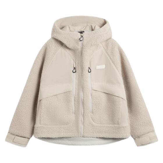 
Li Ning genuine CROSS new women's trendy casual loose warm hooded sherpa jacket AFDU878