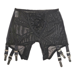 Export European And American Sexy Shorts Style Crotchless Mesh Micro-transparent Belly Lace 6-hook Metal Non-slip Garter Belt