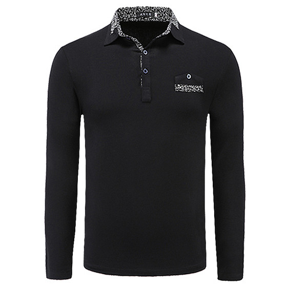 Spring and autumn dressing pure cotton long -sleeved T -shirt male autumn clothes with shirt collar Polo casual wearing large size fat guy bottom shirt
