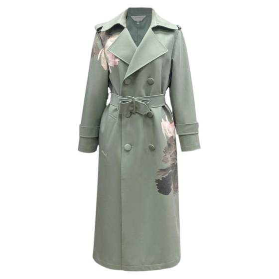 
Spring Chinese style heavy industry lotus Chinese painting print style slim mid-length style versatile loose large size women's windbreaker