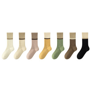 
Women's Socks Pure Cotton Retro Maillard Color High-Tube Sweat-Absorbent Autumn and Winter Boneless Sports Striped Mid-Tube Cotton Socks