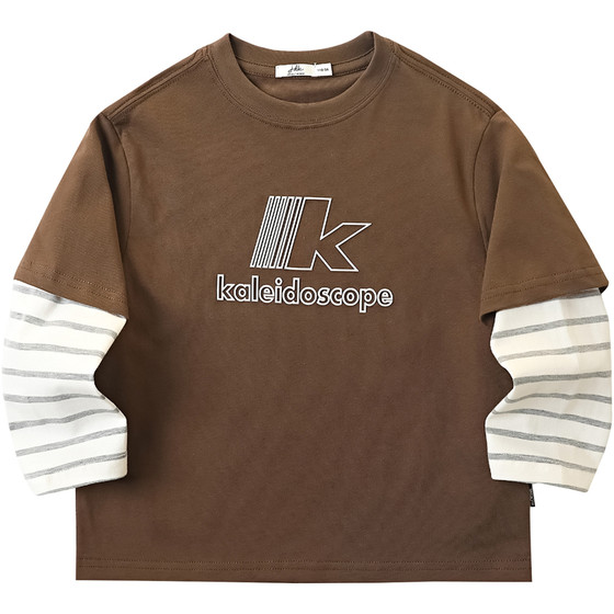 
Boys' fake two-piece long-sleeved T-shirt 2026 spring children's striped trendy tops medium and large children's round neck t-style bottoming shirt