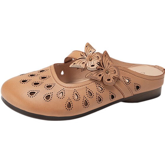 
Qianbaidu flat slippers for women autumn new style hollow bow toe toe slippers Mule retro women's shoes