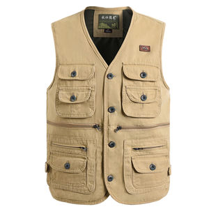 Pure cotton water washing the button of the new and middle -aged men's V -neck of the Spring and Autumn Mesoic Men's Men, a large pocket horses clip vest dad