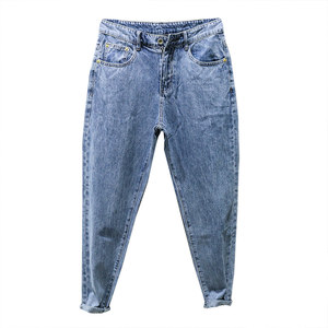 Slightly span summer thin tide brand blue nine -point denim jeans men Haron micro -dad pants loose little feet pants
