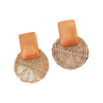 Exaggerated geometric round rattan earrings for women