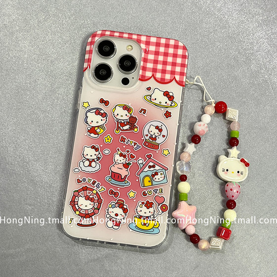 卡通可爱软萌HelloKitty带链条适用苹果16ProMax手机壳iPhone13新款女款16pro小众14防摔15PRO硅胶网红全包软