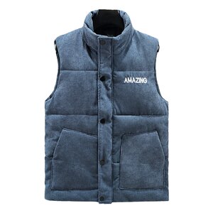 Autumn and winter men's vest light core velvet stand -up collar horsesy cotton cotton wearing thick cotton slim vest to warm the shoulders