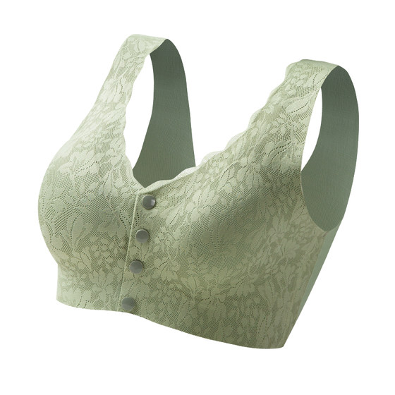 Mom's Underwear, Women's Front Button Bra, Steel Ring Free Tank Top style Bra, Middle aged and Elderly Women's Traceless Large Size, Summer Thin Style