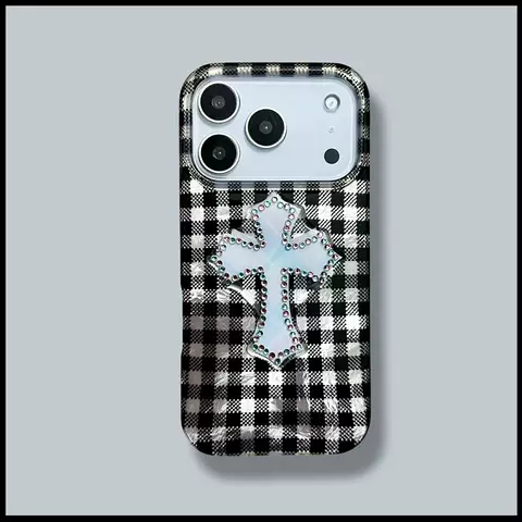 Trendy Plaid & Rhinestone iPhone Cases For Girls – Pro/Plus/Max/Air  – iPhone 17,  iPhone 16, iPhone 15, iPhone 14, iPhone 13
