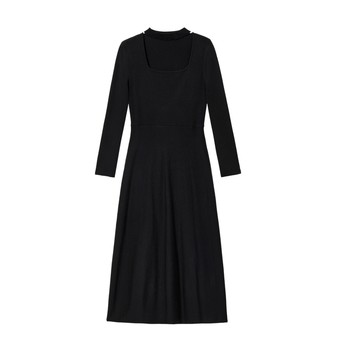 Blue language high-end temperament halter neck knitted dress